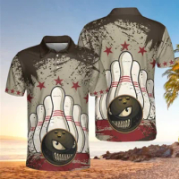 Bowling Polo shirt men's funny bowling jersey personalized bowling team league shirt 3D printed Polo shirt T-shirt