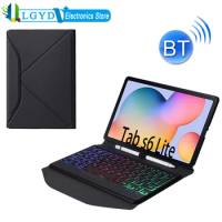 For Samsung Galaxy Tab S6 Lite, Diamond Texture Triangle Back Holder Splittable Bluetooth Keyboard Leather Case with Backlight