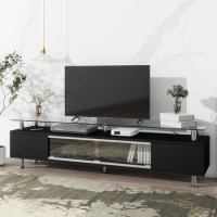 Sleek Design TV Stand for TV Up to 70", Tempered Glass TV Cabinet with Ample Storage Capacity, Contemporary Media Console