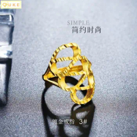 Fashion Personality Pure Copy Real 18k Yellow Gold 999 24k Frosted Flower Adjustable Ring Durable Never Fade Jewelry