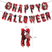 Halloween Party Pull Flag, Horror Broken Hands and Legs, Bloody Knife Banner,Happy