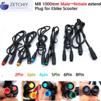 M8 2 3 4 5 6 8 Pin 1M Ebike Scooter Plug Sensor male to female M/F Extension connector Cable Electric Bicycle Waterproof Wire
