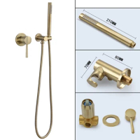 Brass Round Handheld Shower Head Brushed Gold Finish Shower Set Adjustable Wall Holder Handheld Water Saving Bath Shower Kit