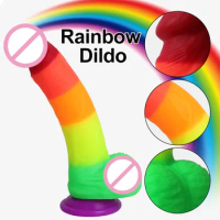 Rainbow Colored Dong Colours Pride Edition Penis Strong Suction Cup Sex Toys For Women Men Gay G-spot Dildos with Shaft And Ball