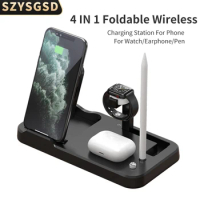4 in 1 Wireless Chargers Station For iPhone 13 12Pro Foldable Wireless Charging Holder Fast 15W For Apple Watch 7 Airpods Pro 3