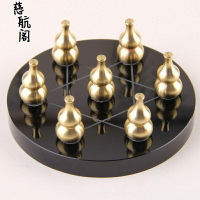 特價黃銅葫蘆七星陣擺件實心小葫蘆天然黑曜石底盤床頭客廳書桌玄關