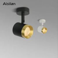 Aisilan LED Spotlight Clothing Store Background Wall Spot Light 7W Black Golden Downlight Surface Mounted Ceiling Spotlight