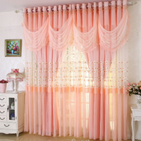 歐式水溶繡花蕾絲成品窗簾客廳臥室定做遮光飄窗紗簾雙層布紗一體