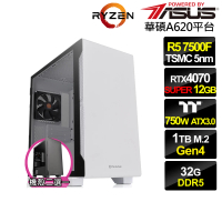 【華碩平台】R5六核GeForce RTX 4070S{風神梟雄}電競電腦(R5-7500F/A620/32G/1TB)