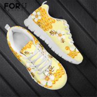 FORUDESIGNS Cute Yellow Bee Animal Printed Women Sneakers Casual Flats Spring/Summer Ladies Air Mesh Comfortable Waking Shoes