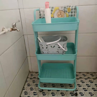 廚房浴室多層收納架子塑料三層置物架美容小推車帶輪推車