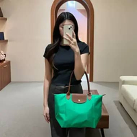 Tas LONGCHAMP LE PLIAGE LONG HANDLE BROWN FOREST GREEN SHOULDER BAG MEDIUM 100% ORIGINAL 28X15X26CM