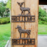 歐式復古創意個性鑄鐵鐵藝裝飾牌麋鹿歡迎光臨門牌家居寫字樓壁飾
