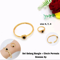Set Gelang Bangle Permata free Cincin Permata Hitam Hijau Merah Titanium Terbaru Cantik Mewah Elegan