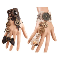 Women Bracelet Rings in 2 Colors with Gear Clock Decor Wrist Guard for Wedding