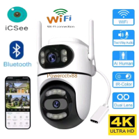 NEW CAMERA CCTV  ICSEE WIFI  CAMERA OUTDOOR PTZ DUAL LENS/DUAL SCREEN AUTO TRACKING FUL COLOR NIGHT 