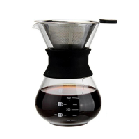 免濾紙手沖咖啡壺(304不銹鋼免濾紙耐熱玻璃手沖咖啡壺)