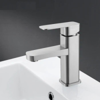 SUS 304 Stainless Steel Square Type Design Sink Mixer Basin Faucet Dual Holes Single Handle