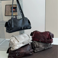 Niche many pocket locomotive bag 2026 new women's rivet belt design bowling single shoulder armpit b