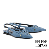 低跟鞋 HELENE_SPARK 系縷馬甲丹寧後繫帶低跟鞋－藍