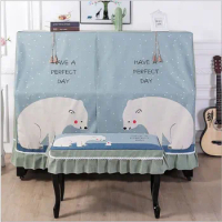 Cartoon style piano full cover universal model.Cover towel Printed piano dust cover fabric piano half open. Piano stool cover