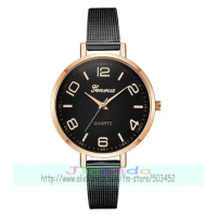 100pcs/lot fashion big number geneva mesh watch elegance quartz casual wrist watch wholesale lady women clock for girl