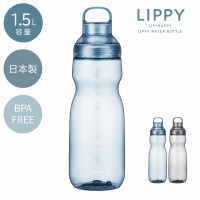 【日本製】LIPPY 日本Tritan 水瓶｜BPA-Free 寬口設計 唇形瓶口 刻度｜健身運動水樽｜型格水壺水樽｜健身水壺｜香港行貨｜ Blue 藍色 (1500ml)