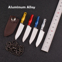 Aluminum Alloy MINI Portable Knife Unboxing Small Blade Straight Knife With Leather Case CS GO Hanging Outdoor Camping EDC Tool