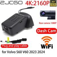 ZJCGO 4K Car DVR Dash Cam Wifi Front Rear Camera 24h Monitor for Volvo S60 V60 2023 2024