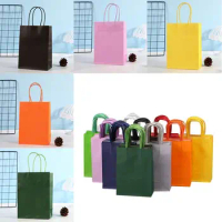 6PCS Candy Colorful Colored Kraft Paper Bags Mini with Handles Packaging Rectangular Gift Christmas Cookie Shopping Bags Party
