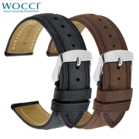 WOCCI Vintage Cowhide Watch Bands,Crack Design,18mm 19mm 20mm 21mm 22mm,for Huawei Honor Samsung Citizen