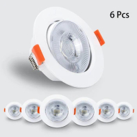 Kimjo 6 Pieces Downlights LED Ceiling Warm White 3000K Cool White 6000K 6W Rotatable Angle 40° LED Round Ultra Slim LED Recessed