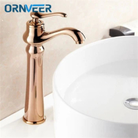 Free Shipping Luxury Rose Gold Tall Bathroom Faucet Moden Gold Plated Brass Basin Sink Mixer Tap B212