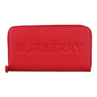 【BURBERRY 巴寶莉】BURBERRY壓印LOGO牛皮12卡拉鍊長夾(紅)