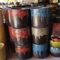 กระถางเคลือบ Abstract Art ขนาด5\ ไม่มีจานรอง  4ใบ"