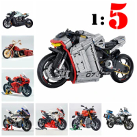 1:5 Motorcycle Moto Racing CAR Motorbike City Vehicle Sets Off Road Model Building Blocks MOC Kits Kids Toys Action Figure Wars