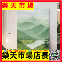 大芬村客廳奶油風裝飾畫玄關手繪風景油畫山水壁畫淺綠色丙烯掛畫