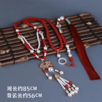 Hanfu Tassels Necklace Long Chain Vintage Chinese Necklace Tang Ming Dynasty Hanfu Pendant Necklace For Women Girl