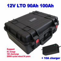 Waterproof 12V 90Ah 100Ah LTO Lithium Titanate Battery Pack For Trolling Motor UPS AGV RV EV Solar Energy Storage + 10A Charger