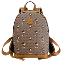 GUCCI x DISNEY 迪士尼聯名米奇印花休閒拉鍊後背包(駝/小)