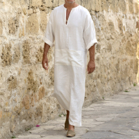 Muslim lelaki pakaian Kaftan jubah Jubba Thobe Arab turki Islam Dubai pakaian tabiat panjang Musulman Homme satu warna Plus saiz 5XL
