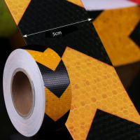 5cmx50m/Roll Arrow Reflective Tape Traffic Safety Warning Reflective Adhesive Tape Sticker For Truck Motorcycle Car Styling