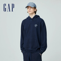 【GAP】男裝 Logo純棉印花帽T 復古水洗系列-深藍色(890971)