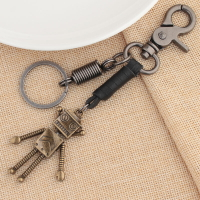 復古手工編織牛皮機器人鑰匙扣男女包包掛件真皮汽車鑰匙鏈飾品潮
