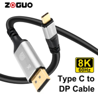 ZOGUO Type C to DP 8K 60HZ (4K@144Hz/120Hz, 2K@240Hz) USB C Thunderbolt 3 to DisplayPort Cable for Monitor Macbook Samsung HDTV