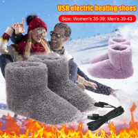 Winter Warm Snow Boots Plush Electric Heated Shoes USB Electric Heating Shoes Foot Warmer for Women Men Heated Shoes Washable