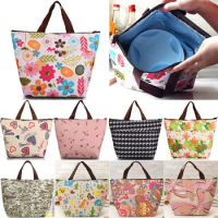 Portable Shipping Bag Flower Oxford Picnic Thermal Bag Neoprene Lunch Bag Food Cooler Bags Thermal Women Handbag (00121)