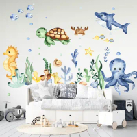Baby Marine Life Whale Sea Turtle Squid Sea Horse Octopus Wall Decal Sticker Room Decor