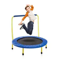 Kids Trampoline Portable &amp; Foldable Round 36 Inch Toddler Durable Construction with Padded Frame Cover and Handle Bar