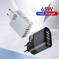 65W 6 Ports Usb Charger for Iphone Pd65W Fast Charge Charger Type C for Samsung Xiaomi Huawei Wall Travel Adapter Eu Us UK Plug